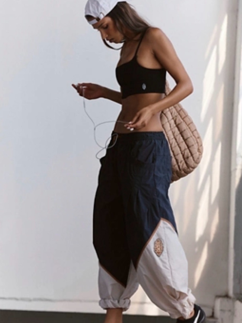 Free People Two-Tone Dark Grey and Cream Track Joggers